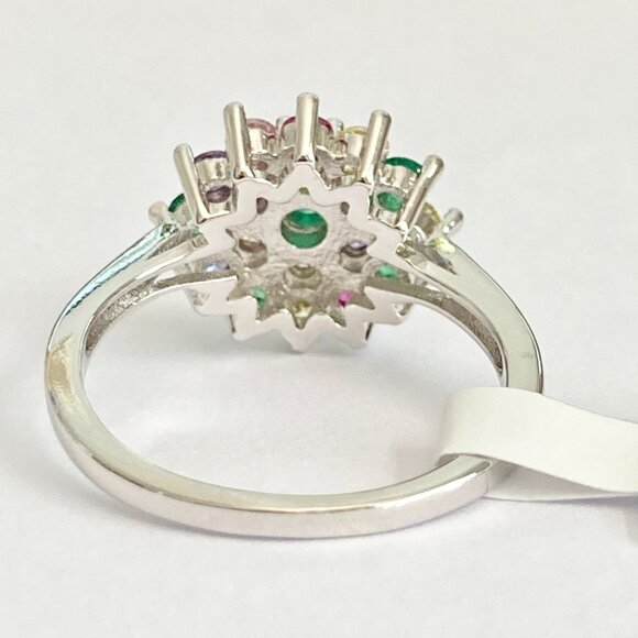 Fruit Salad Cubic Zirconia Halo Ring Rhodium Plated Size 7 8 9 Cocktail Green - Picture 9 of 13